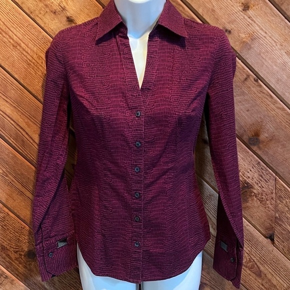 Express button down animal print long sleeve collared pink purple dress shirt - Picture 3 of 7